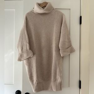Anthropologie Moth Long Cream Shaker Turtleneck Sweater Size Medium